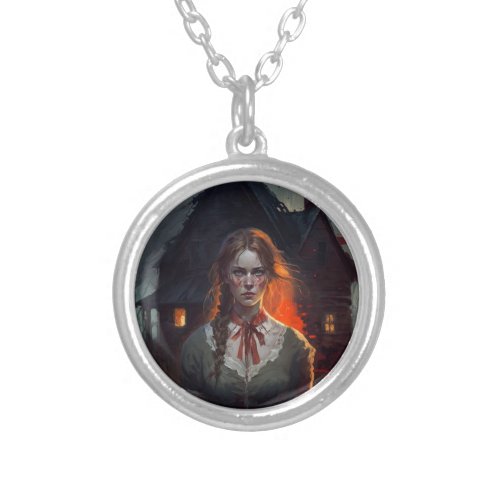 Haunting house silver plated necklace