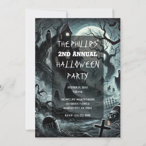 Haunting Night Scary Haunted House Halloween Party Invitation