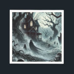 Haunting Night Scary Haunted House Halloween Party Napkins<br><div class="desc">Customize with any text.</div>