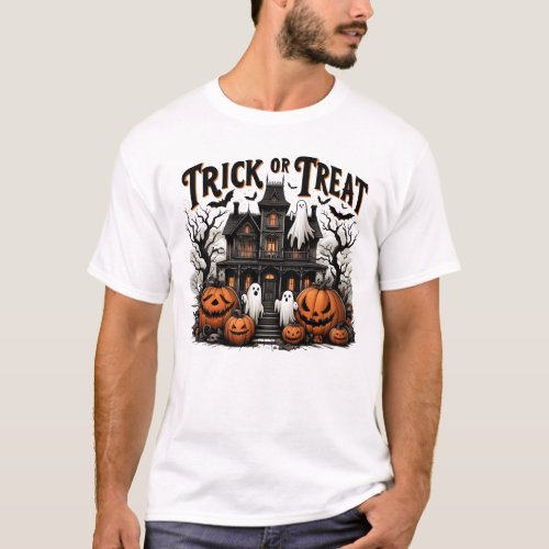 Haunting night with ghosts and pumpkins T_Shirt