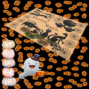 Haunting Nights Shiny Pumpkins Black Cats Horror Outdoor Rug