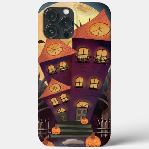 Haunting Purple Moon Spooky House Halloween iPhone 13 Pro Max Case