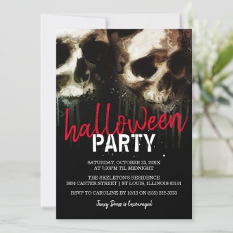 Haunting Skull Faces Halloween Party Invitation | Zazzle