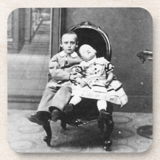 Haunting Vintage Sibling Portrait Beverage Coaster