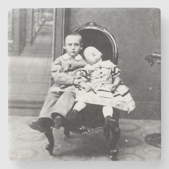 Haunting Vintage Sibling Portrait  Stone Coaster (Front)