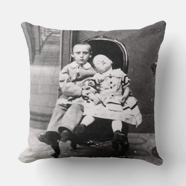 Haunting Vintage Sibling Portrait  Throw Pillow (Front)