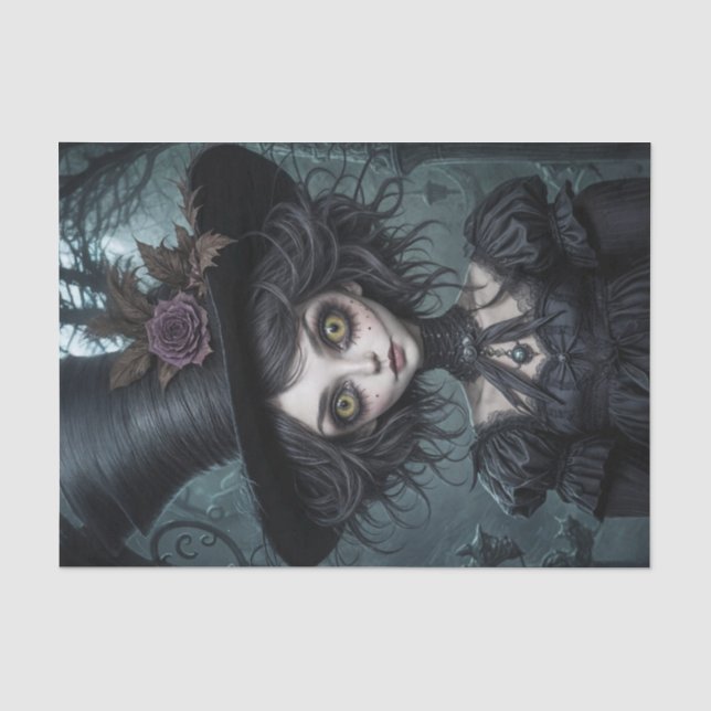 Haunting Yellow-Eyed Scarecrow Girl Decoupage  Tissue Paper (Front)