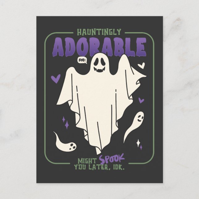Hauntingly Adorable Funny Halloween Ghost Sayings Holiday Postcard (Front)