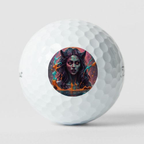 Hauntingly beautiful dark werewolf woman golf balls