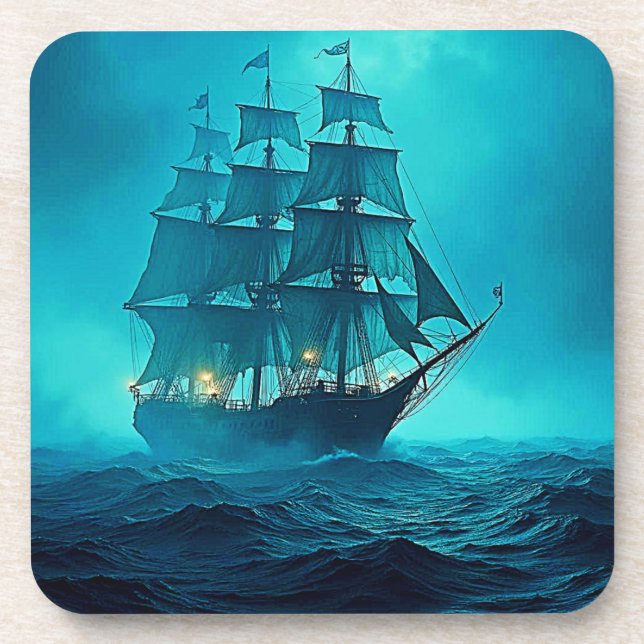 Hauntingly Beautiful Ocean Voyage Design Beverage Coaster (Front)