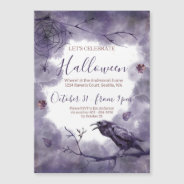 Hauntingly Beautiful Purple Raven Halloween Party  Magnetic Invitation at Zazzle