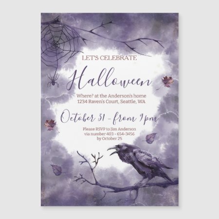 Hauntingly Beautiful Purple Raven Halloween Party  Magnetic Invitation
