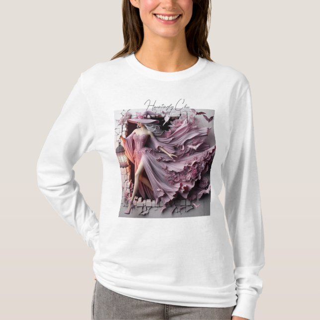Hauntingly Chic 3D Halloween Witch T-Shirt (Front)
