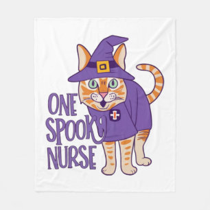 Hauntingly Cute One Spooky Nurse Cat Fleece Blanket