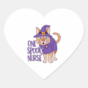 Hauntingly Cute One Spooky Nurse Cat Heart Sticker