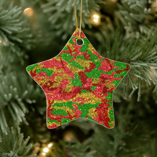Haus Of Camo Gold Xmas Pattern Ceramic Ornament (Tree)