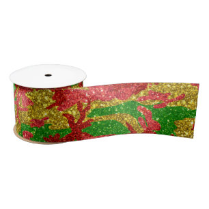 Haus Of Camo Gold Xmas Pattern Satin Ribbon