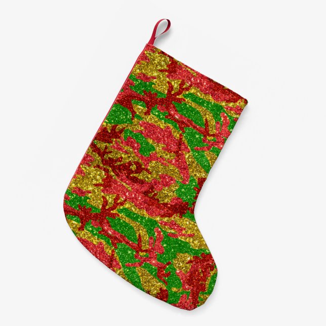 Haus Of Camo Gold Xmas Pattern Small Christmas Stocking (Front (Hanging))