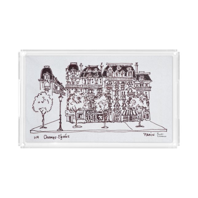 Haussmann Architecture | Champs Elysees, Paris Acrylic Tray (Front)