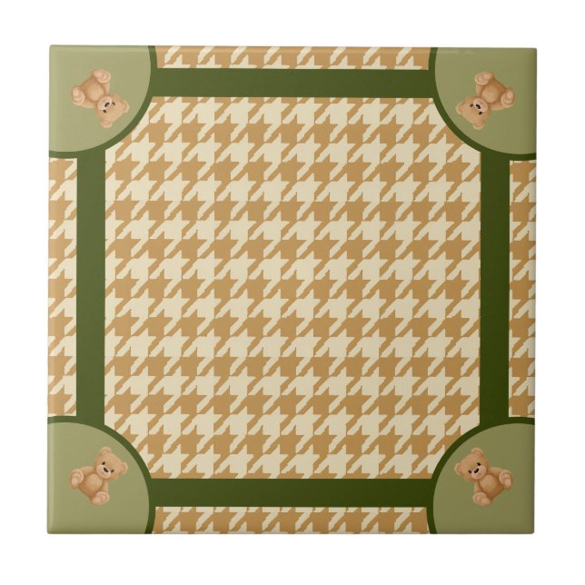 Haut Houndstooth with Teddy Bear, Ceramic Tile (Front)