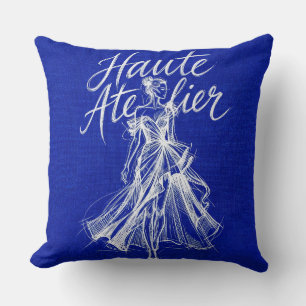 "Haute Atelier" Cobalt Royal Blue Fashion Throw Pillow