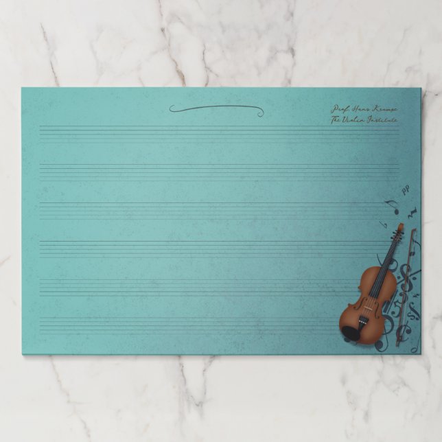 Haute Bohème Turquoose Violin Big Music Manuscript Paper Pad (Front)