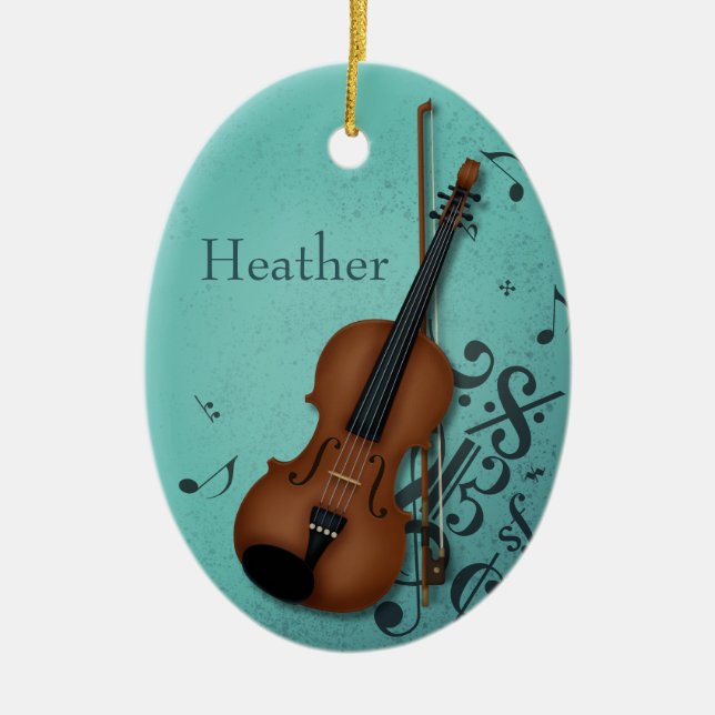 Haute Bohème Violinist Turquoise Ceramic Ornament (Front)