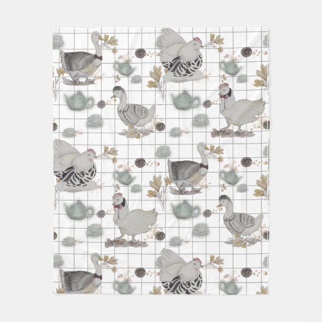 Haute Couture Chicken print Fleece Blanket (Front)