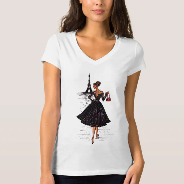 Haute Couture Dress and Eiffel Tower - Fashionista T-Shirt (Front)