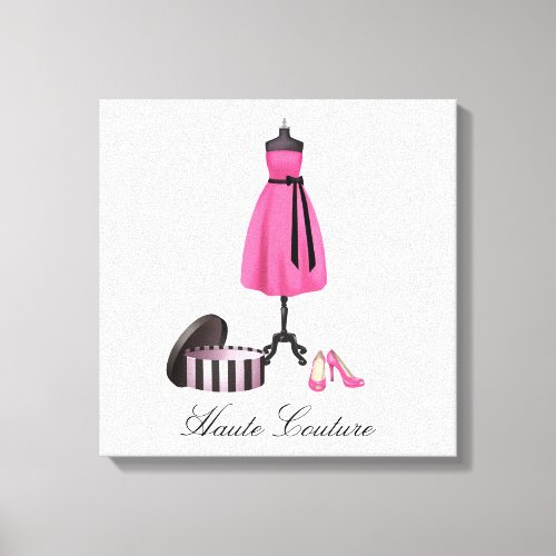 Haute Couture Pink Dress and Shoes on Canvas