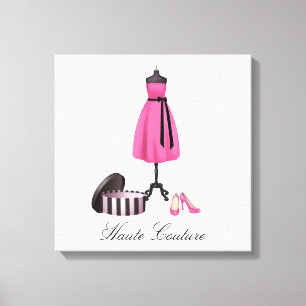 Haute Couture Pink Dress and Shoes on Canvas Print