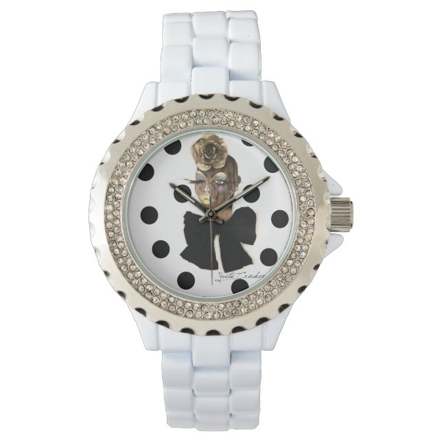 HAUTE Polka Dot Watch Rhinestone White (Front)