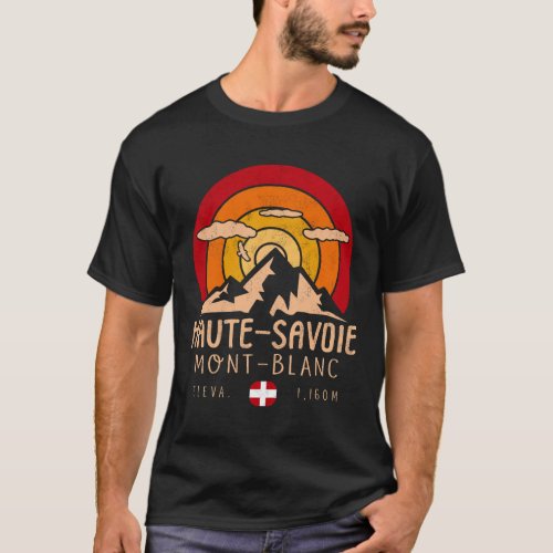 Haute_Savoie France Retro Sunset Skiing Souvenirs T_Shirt