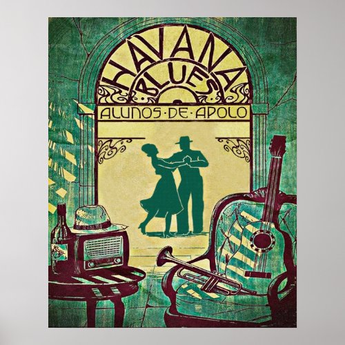 Havana Blues dancing couple party vintage Poster
