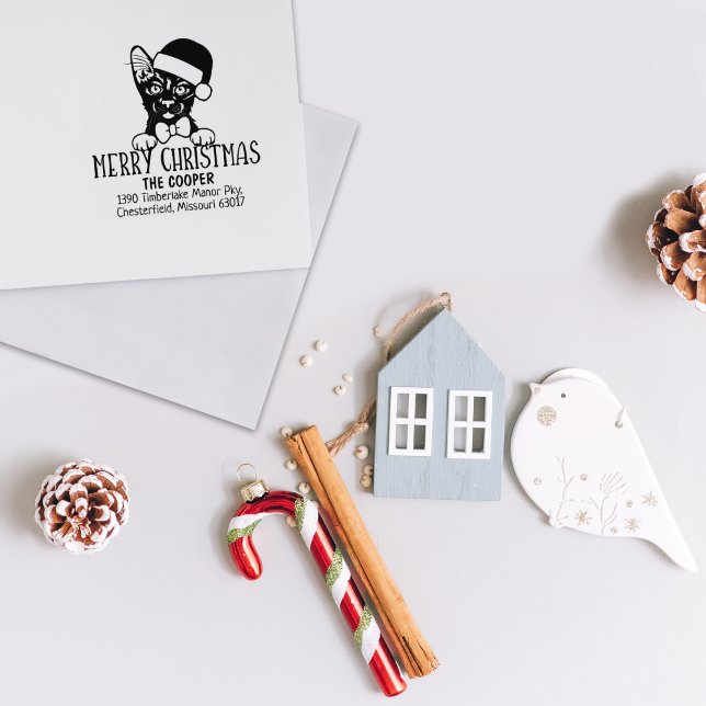 Havana Brown Cat Return Address Christmas  Rubber Stamp (Creator Uploaded)