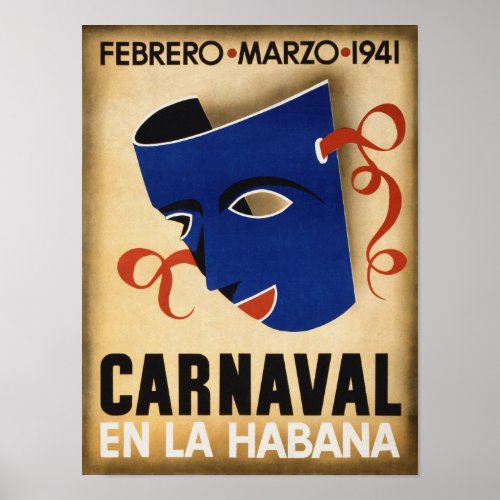 Havana Carnival Vintage Travel Poster Restored