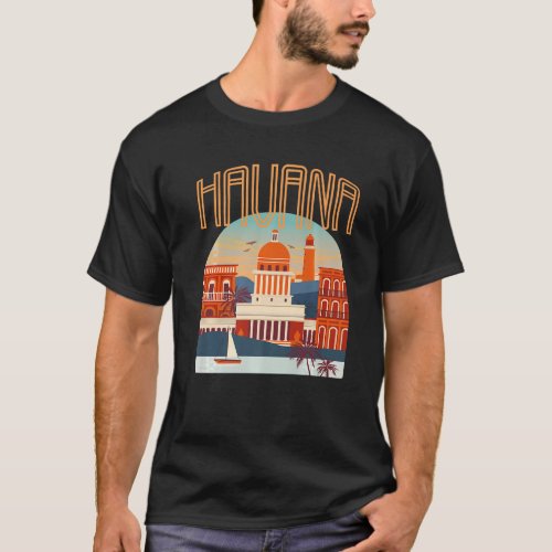 Havana City El Malecon Cuba Souvenir Caribbean His T_Shirt