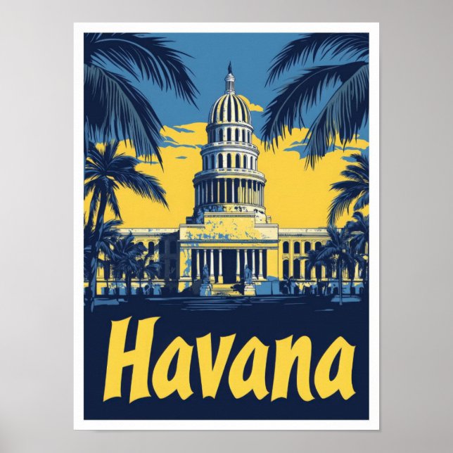 Havana Cuba Art Vintage Travel Illustration Poster (Front)