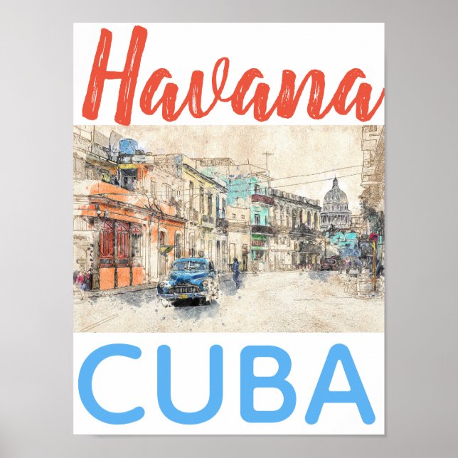 Havana Cuba Car in Street Scene Poster (Front)
