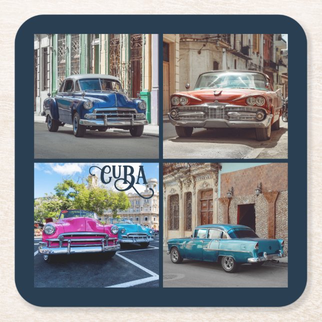 Havana CUBA Cars Square Paper Coaster (Front)
