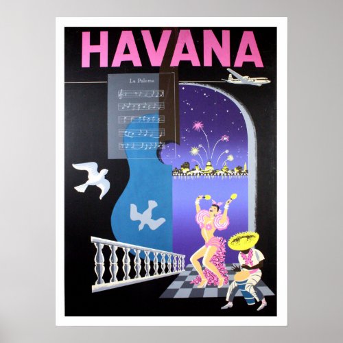 Havana Cuba dancing nights vintage airline Poster