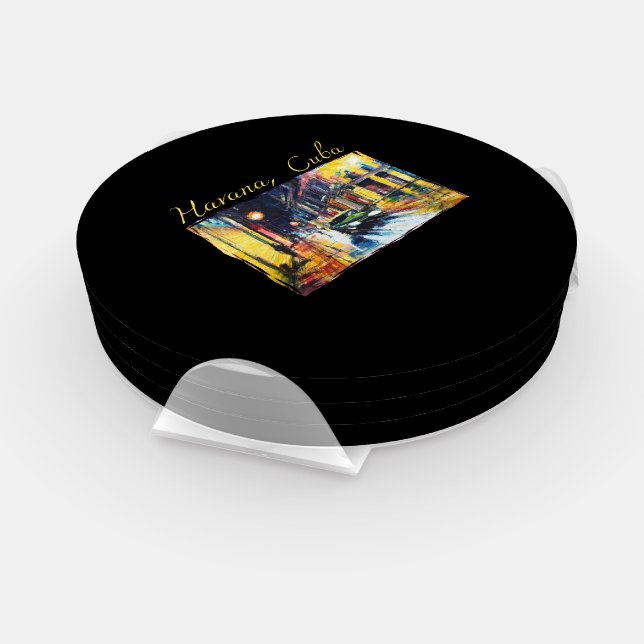 Havana Cuba - Habana Vieja Night Scene Coaster Set (Set)