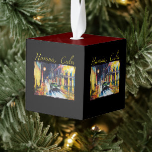 Havana Cuba - Habana Vieja Night Scene Cube Ornament