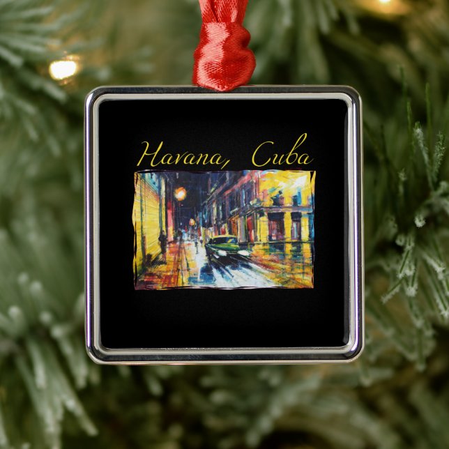 Havana Cuba - Habana Vieja Night Scene Metal Ornament (Tree)