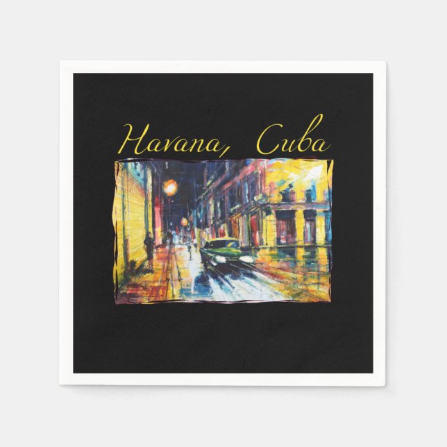 Havana Cuba - Habana Vieja Night Scene Napkins (Front)