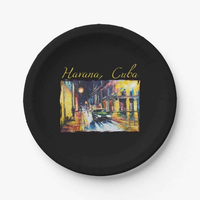 Havana Cuba - Habana Vieja Night Scene Paper Plates (Front)