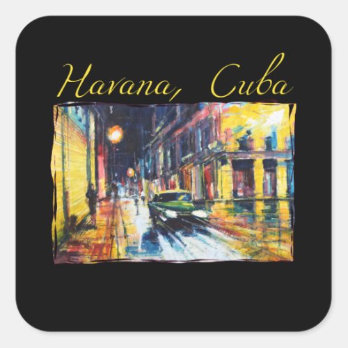 Havana Cuba _ Habana Vieja Night Scene Square Sticker