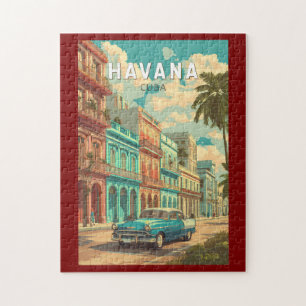 Havana Cuba Illustration Travel Art Vintage Jigsaw Puzzle