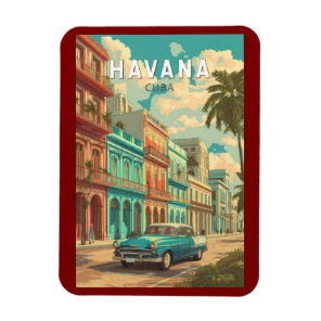 Havana Cuba Illustration Travel Art Vintage Magnet