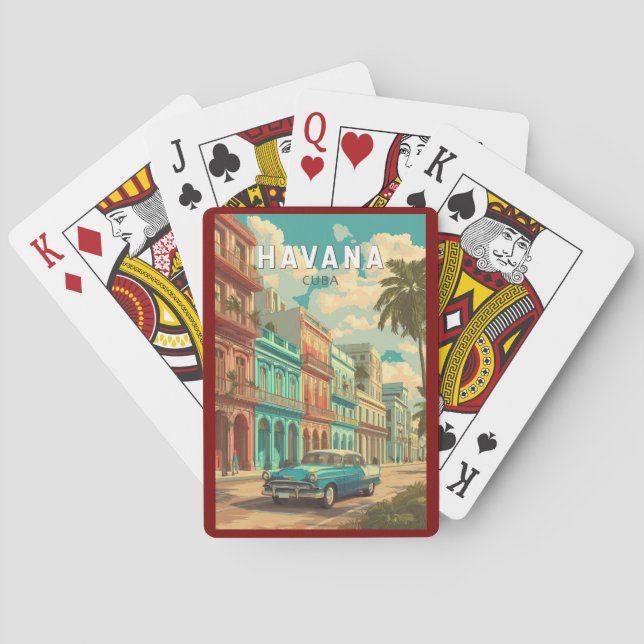 Havana Cuba Illustration Travel Art Vintage Poker Cards (Back)